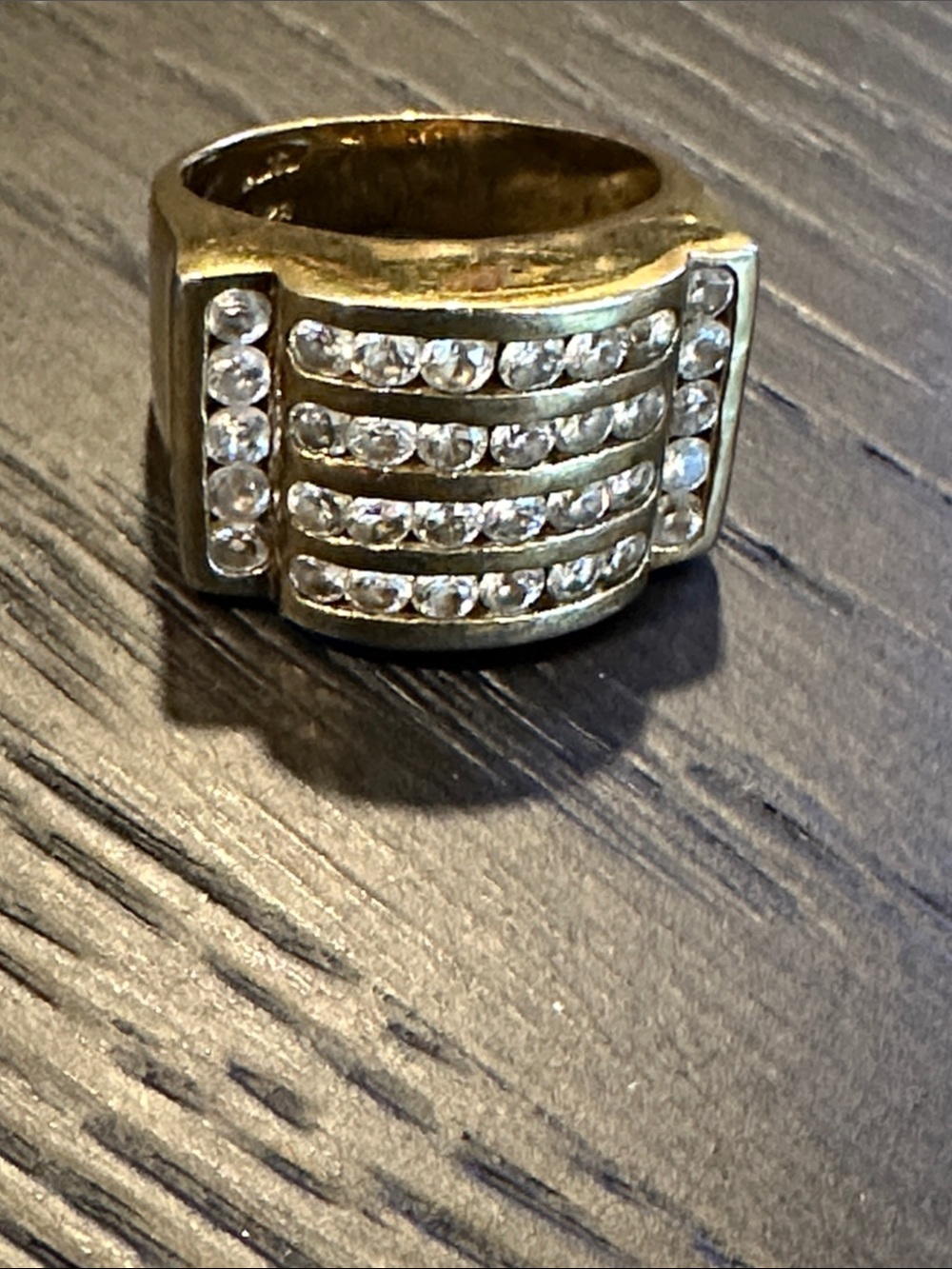 Goldtone Sterling Silver 925 Ring A.T. Multi‑Row Channel Set CZ Unisex Pinky Sta